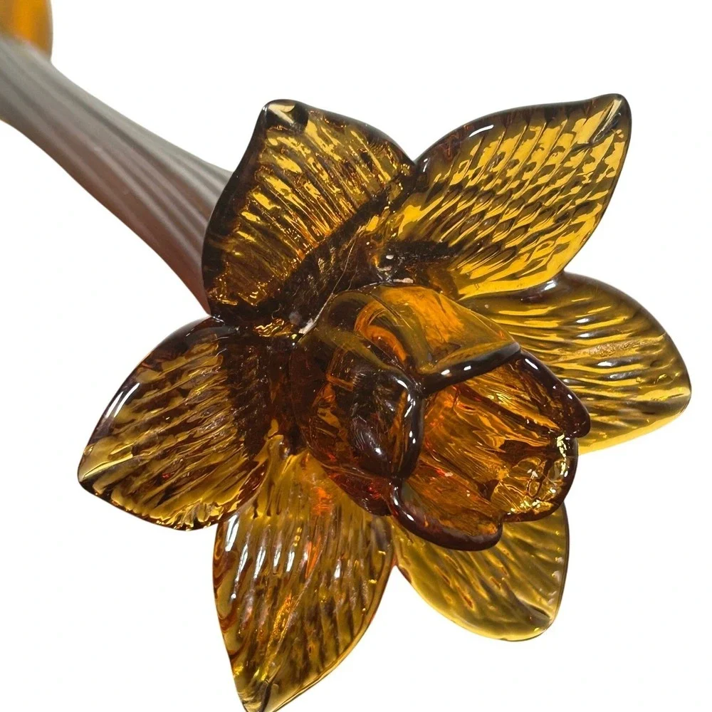 Candlestick Amber Glass Flower Taper Candle Holder Tall Stem Decor Vintage Artsy